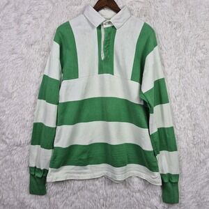 Vintage Dehen Mens XL Green Stripe Long Sleeve Rugby Polo Heritage Made In USA